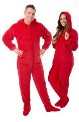 Big Feet Pajamas Adult Red Plush Hooded One Piece Footy