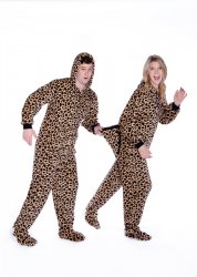 Big Feet Pajamas Adult Leopard Plush Hooded One Piece Footy