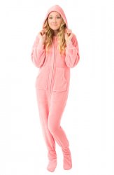 Big Feet Pajamas Adult Pink Plush Hooded One Piece Footy