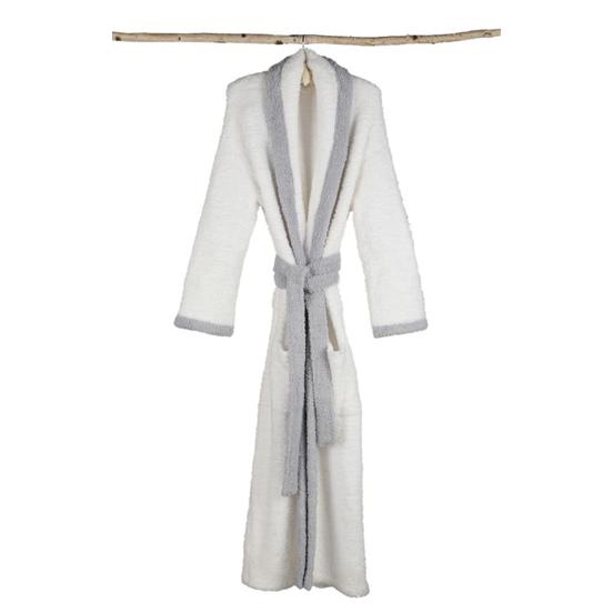 Barefoot Dreams Cozy Chic Contrast Trim Robe in White with Ocean