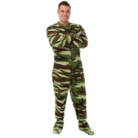 Big Feet Pajamas Adult Green Camouflage Fleece One Piece Footy