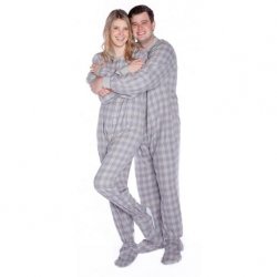Big Feet Pajamas Adult Gray Plaid Flannel One Piece Footy