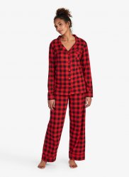 Little Blue House by Hatley Women's Red Buffalo Plaid Knit Pajama Set
