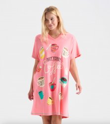 Little Blue House by Hatley But First Coffee Cotton Sleepshirt in Strawberry Pink