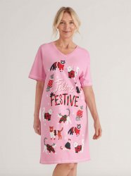 Little Blue House by Hatley Feline Festive Cotton Sleepshirt in Pink