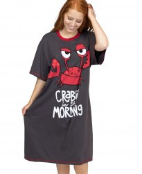 Lazy One Crabby in the Morning Cotton Nightshirt in Slate Grey
