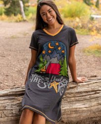 Lazy One Dream Under The Stars Camping V-Neck Cotton Nightshirt