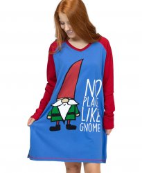 Lazy One No Place Like Gnome V-Neck Cotton Nightshirt in Blue