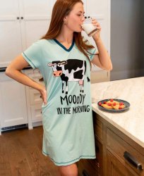 Lazy One Moody in The Morning V-Neck Cotton Nightshirt in Mint