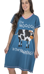 Lazy One Moody in The Morning V-Neck Nightshirt in Blue