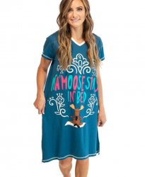 Lazy One Na'moose Stay V-Neck Cotton Nightshirt in Blue