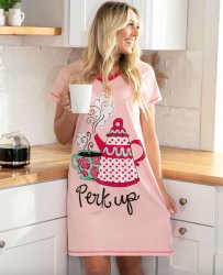 Lazy One Perk Up V-Neck Cotton Nightshirt in Pink