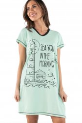 Lazy One Sea You in The Morning V-Neck Cotton Nightshirt in Sea Foam