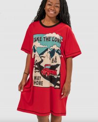 Lazy One Take The Long Way Home Cotton Nightshirt in Red