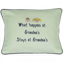 "What Happen's At Grandma's..." Green Embroidered Gift Pillow