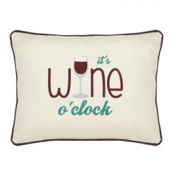 "It's Wine O'Clock" Cream Embroidered Gift Pillow