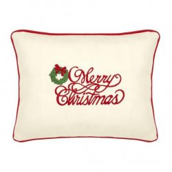 Merry Christmas Cream Embroidered Gift Pillow