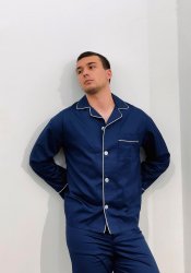 PJ Confidential Men's Classic Cotton Pajama Set in Indigo