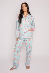 PJ Salvage "Mugs & Kisses" Classic Flannel Pajama Set in Aqua