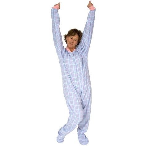 Big Feet Pajamas Adult Pink and Blue Plaid One Piece Footy