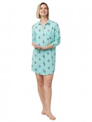 The Cat's Pajamas Women's Queen Bee Pima Knit Classic Nightshirt in Green