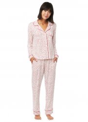 The Cat's Pajamas Women's Confetti Dot Pima Knit Classic Pajama Set in Red