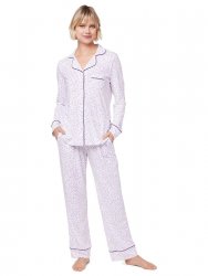 The Cat's Pajamas Women's Confetti Dot Pima Knit Classic Pajama Set in Lavender