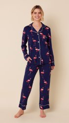 The Cat's Pajamas Women's Flamazing Pima Knit Classic Pajama Set in Navy
