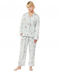 The Cat's Pajamas Women's Meadowlark Flannel Classic Pajama Set in Blue