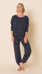 The Cat's Pajamas Women's Confetti Dot Pima Knit Pullover Lounge Set in Navy
