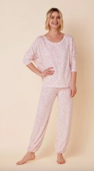 The Cat's Pajamas Women's Confetti Dot Pima Knit Pullover Lounge Set in Pink