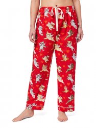 The Cat's Pajamas Women's Puppy Love Cotton Poplin Pajama Pant in Red