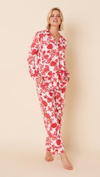 The Cat's Pajamas Women's Chrysantheme Pima Knit Classic Pajama Set in Red
