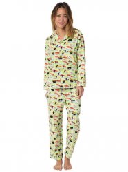 The Cat's Pajamas Women's Wasabi Sushi Flannel Classic Pajama Set in Green