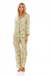 The Lazy Poet Women's Emma Olive Zebra Linen Classic Pajama Set