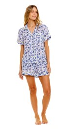 The Lazy Poet Women's Nina Ecru Seashells By The Shore Linen Short Sleeve Shorts Set