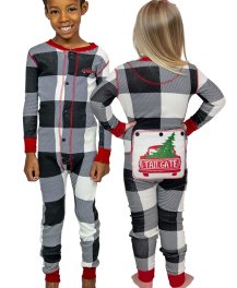 Lazy One Kids Unisex Plaid Tailgate FlapJack in Black and White