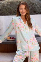 The Cat's Pajamas Women's Moonlit Garden Silk Classic Pajama Set