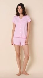 The Cat's Pajamas Women's Pink Moment Pima Knit Cotton Short Sleeve Short Set
