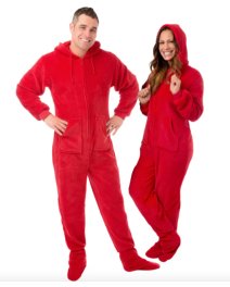 Big Feet Pajamas Adult Red Plush Hooded One Piece Footy