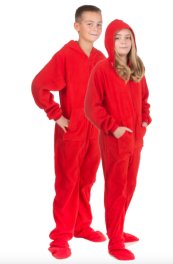 Big Feet Pajamas Kids Red Fleece Hooded One Piece Footy