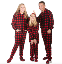 Big Feet Pajamas Kids Red & Black Buffalo Plaid Fleece Hooded One Piece Footy