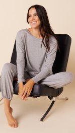 The Cat's Pajamas Women's Heather Grey Pima Knit Cotton Pullover Lounge Set