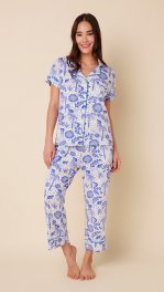 The Cat's Pajamas Women's Palmera Pima Knit Cotton Capri Pajama Set