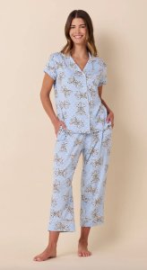 The Cat's Pajamas Women's Bengal Blue Pima Knit Cotton Capri Pajama Set
