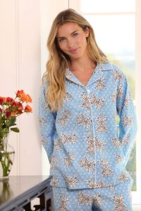The Cat's Pajamas Women's Bengal Blue Flannel Classic Pajama Set