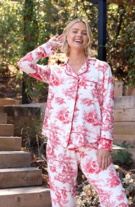 The Cat's Pajamas Women's Idle Hours Pima Knit Cotton Classic Pajama Set in Red