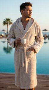 Kashwére Camel/Creme Hooded Heather Robe