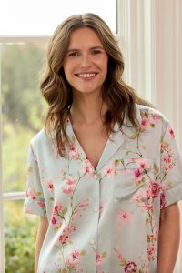 The Cat's Pajamas Women's Morning in Kyoto Silk Short Sleeve Pajama Set
