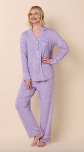 The Cat's Pajamas Women's Lilac Confetti Dot Pima Knit Cotton Classic Pajama Set